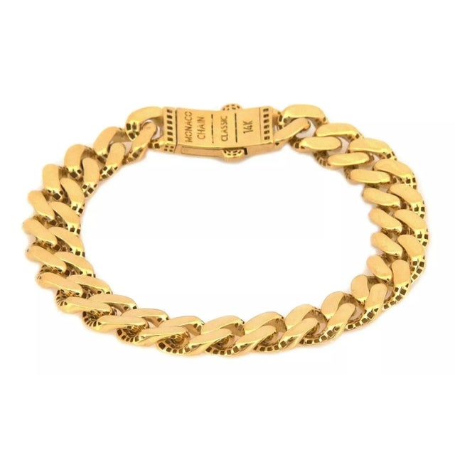 Contemporary Monaco Classic 14k Yellow Gold 11mm Wide Flat Cuban Link Bracelet 8.25" For Sale - Image 3 of 6