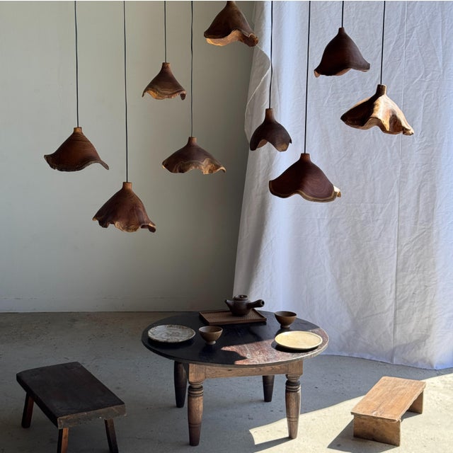 Small Organic Teak Pendant Light with Hat, 1980s For Sale - Image 4 of 18