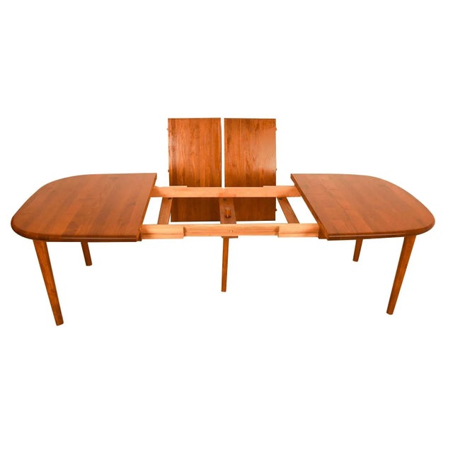 1970s Danish Teak Rounded Corners Extendable Rectangle Dining Table For Sale In Baltimore - Image 6 of 10