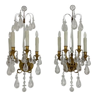 Late 19th Century Electrified French Bronze Wall Sconces With Rock Crystal - a Pair For Sale