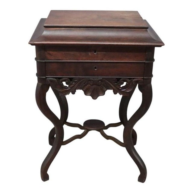 Victorian Victorian Walnut & Rosewood 2 Drawer Lift Top Sewing Stand C1890 For Sale - Image 3 of 12