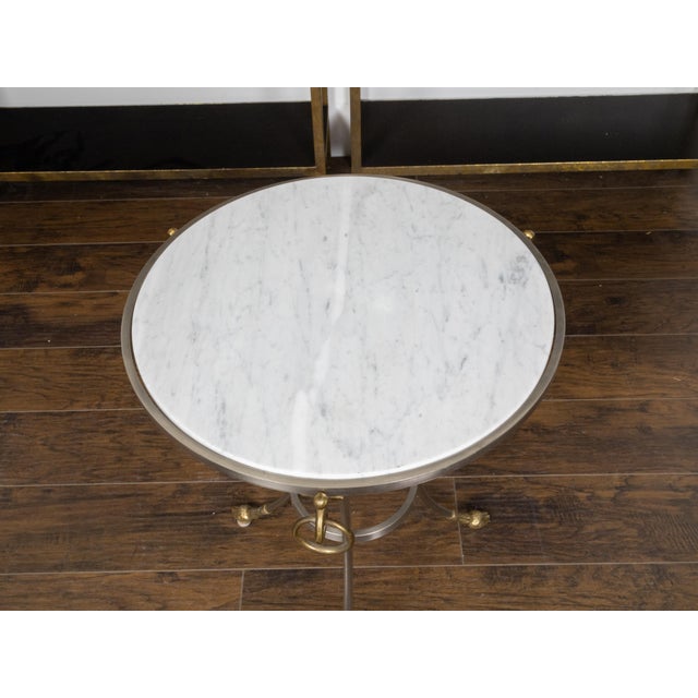 Midcentury Italian Maison Jansen Style Steel and Brass Table with Marble Top For Sale - Image 10 of 11
