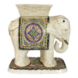 Vintage Brazilian Hand Painted Elephant Garden Stool For Sale