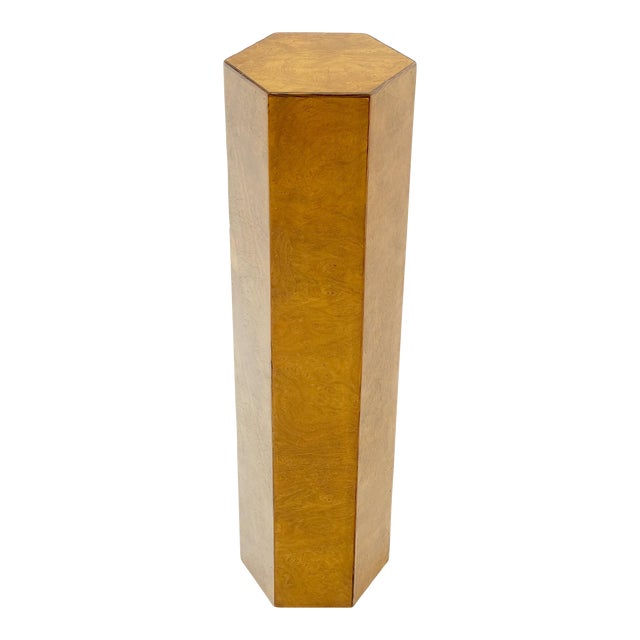 Italian 1970s Hexagon Shape 40" Tall Burl & Rosewood Pedestal Stand End Table For Sale
