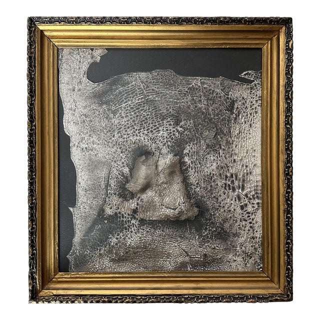 "Rhino" Black Abstract Art in Antique Frame, Black Textured Transitional Wall Art by JTS For Sale
