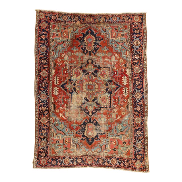 Late 19th Century Antique Persian Serapi Rug - 08'11 X 12'04 For Sale