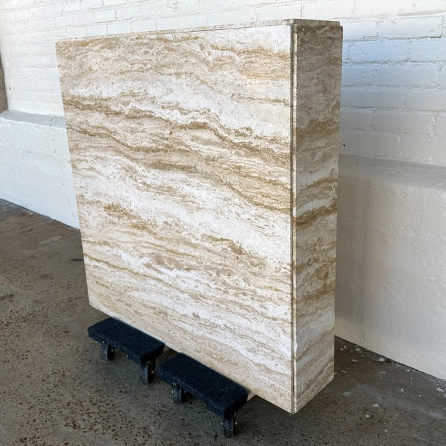 1960s 1960s Milo Baughman Style Modern Brutalist Minimalist Monolithic Travertine Coffee Table - Marked “Made in Italy” For Sale - Image 5 of 11