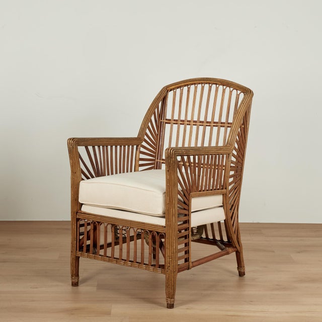 French Art Deco Rattan Pair of Armchairs For Sale - Image 11 of 16