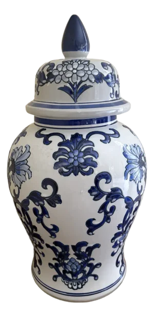Late 20th Century Chinoiserie Large Blue and White Porcelain Ginger Jar