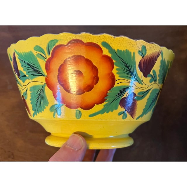 Antique Early 19th Century English Staffordshire Canary Yellow Bowl With Hand Painted Roses For Sale - Image 12 of 12