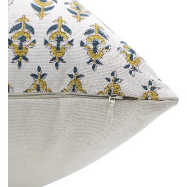 Art Deco Hand Block Printed Duck Canvas Designer Pillow Cover 24x24 Inch- Gold Fish For Sale - Image 3 of 4