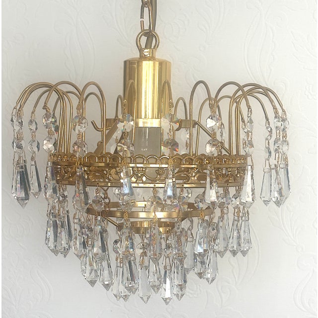 Gold Brass and Lead Crystal Chandelier by Joska Bodenmais, 1970s For Sale - Image 8 of 17