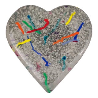 Vintage Confetti Heart of Glass Paper Weight For Sale