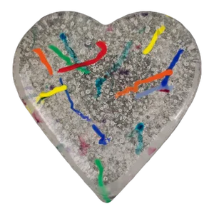 Vintage Confetti Heart of Glass Paper Weight