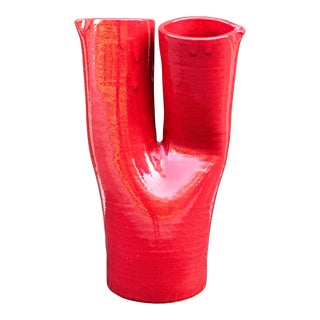 Vintage Oversized Unusual Red Glazed Double Vase For Sale