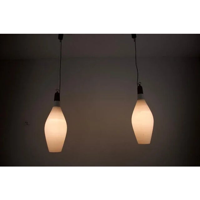 Mid-Century Modern Italian Pendant Lamps in Teak and Opal Glass, 1960s, Set of 2 For Sale - Image 10 of 14