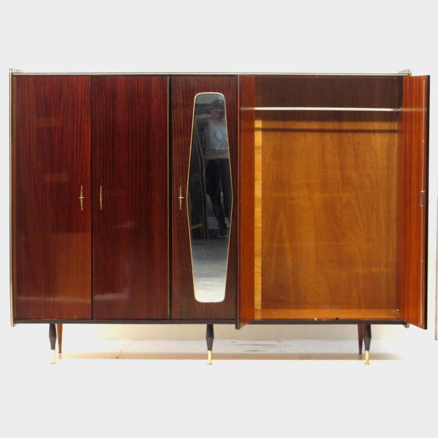 Large Mid-Century Modern Teak 5-Door Wardrobe with Mirror, 1960s For Sale - Image 4 of 7