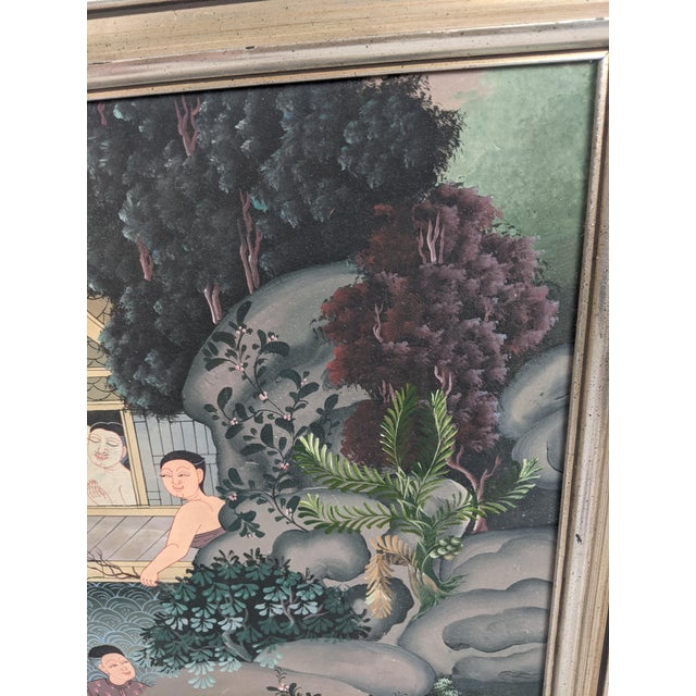 Late 20th Century Southeast Asian Folk Art Village & Riverside Narrative Painting on Canvas For Sale In New York - Image 6 of 12
