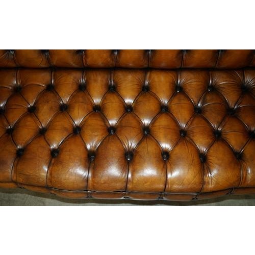 Vintage Hand-Dyed Brown Leather Serpentine Chesterfield Sofa For Sale - Image 15 of 18