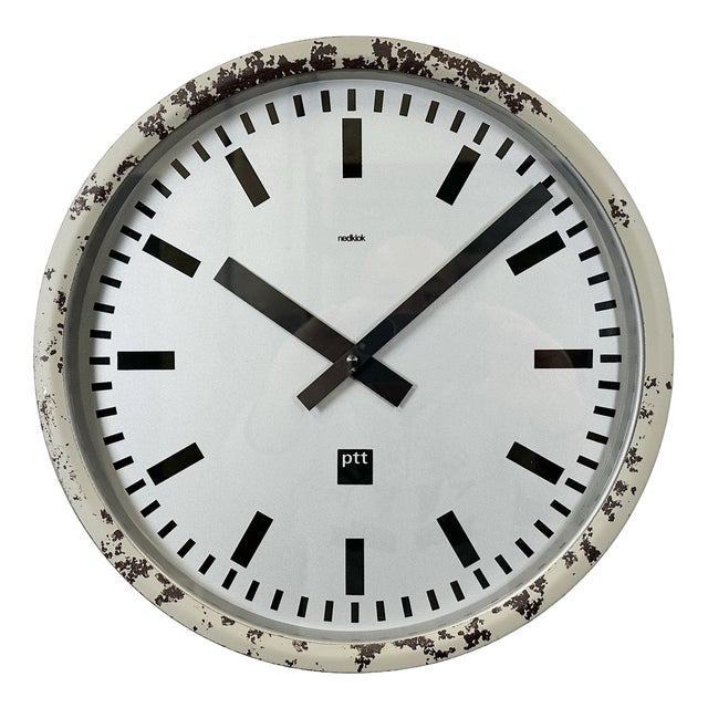Grey Industrial Station Wall Clock from Nedklok, 1960 For Sale