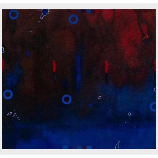 Blue Modernist American Abstract Expressionist Pop Art Painting on Canvas James Yohe, 1980 For Sale - Image 8 of 13