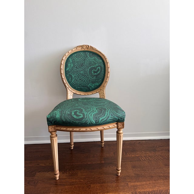 1960s Vintage Louis XVI Malachite Side Chair For Sale - Image 5 of 10