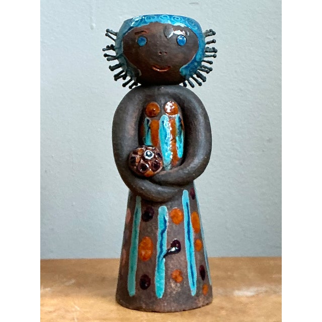 Vintage Hand Painted Ceramic Figurine Candlestick For Sale - Image 4 of 12