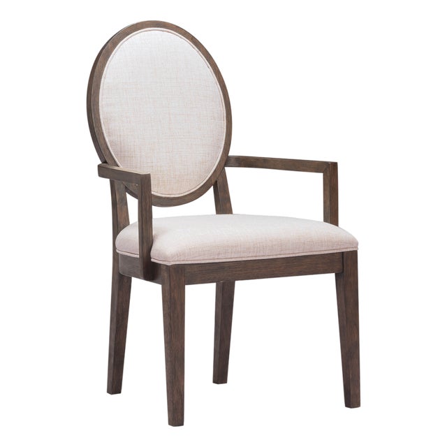 Mila Dark Brown and Beige Performance Fabric Arm Chair For Sale