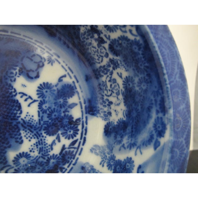 Japanese Antique Japanese Blue & White Mottled Flower Stencil Ware Porcelain Meiji Bowl For Sale - Image 3 of 5