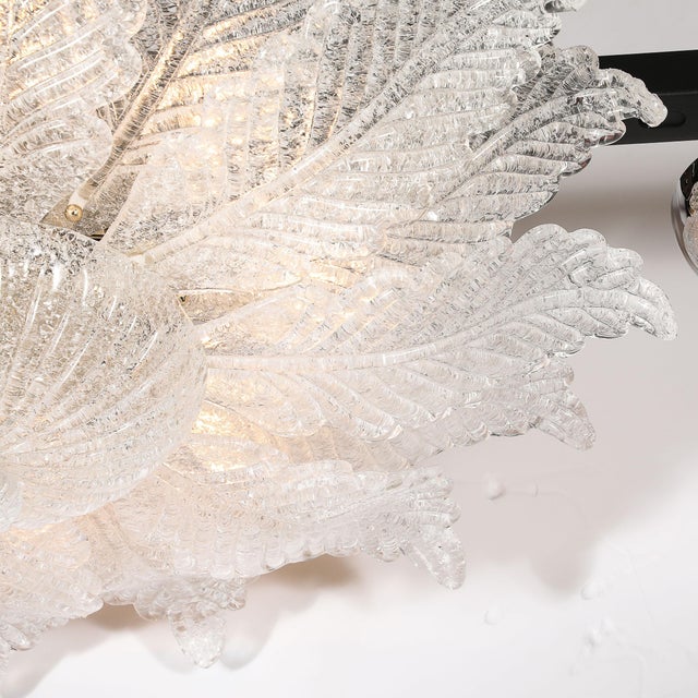 Off-white Modernist Hand-Blown Mottled Murano Glass Acanthus Flush Mount For Sale - Image 8 of 18