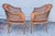 Hollywood Regency Vintage Faux Bamboo Caned Barrel Armchairs Pair McGuire Style For Sale - Image 3 of 5