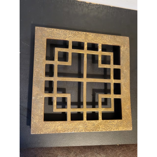 Brass Vintage Brass Square Geometric Trivet MCM Footed For Sale - Image 8 of 10