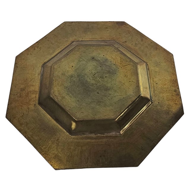 Metal Ornate Japanese Kinco Etched Brass Tray Hexagonal 17" For Sale - Image 7 of 11