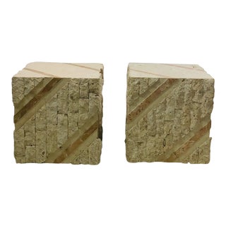 Modern Maitland Smith Tessellated Mixed Stone Cube Tables . For Sale