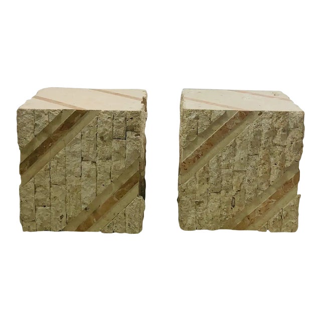Modern Maitland Smith Tessellated Mixed Stone Cube Tables . For Sale