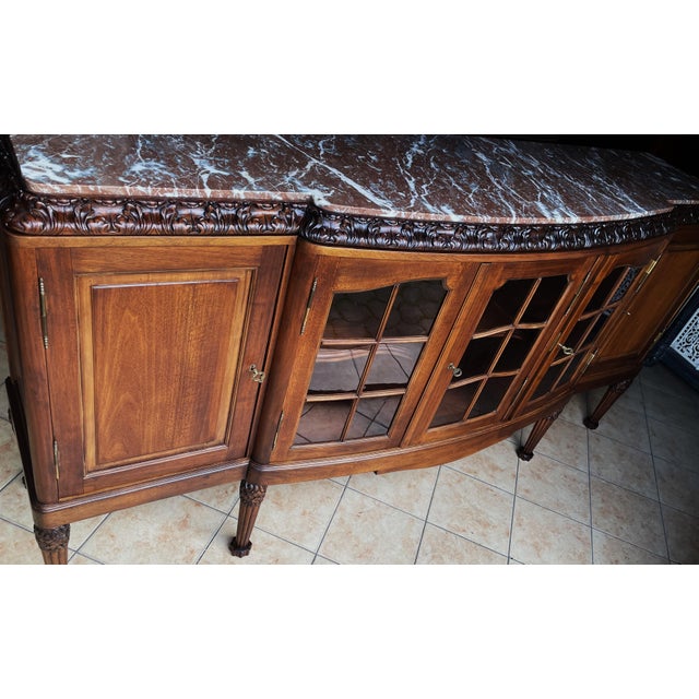 Large Walnut Buffet with Carved Legs and Royal Rouge Griotte Marble Top, 19th Century For Sale - Image 16 of 18