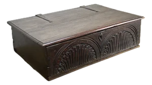 Antique Charles II Oak Bible Box With Carved Facade C. 1660-1685