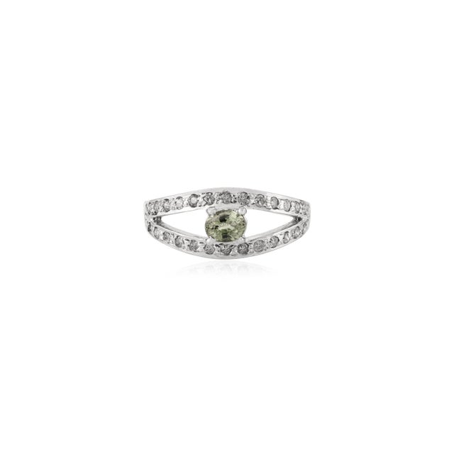 Art Deco 0.5 Ct Green Tourmaline Solitaire Engagement Ring With Diamond in 925 Sterling Silver - Size 7 For Sale - Image 3 of 9