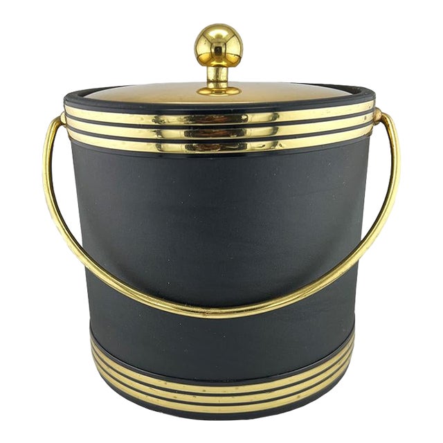 Vintage Black & Gold Ice Bucket – Mid-Century Modern Barware For Sale
