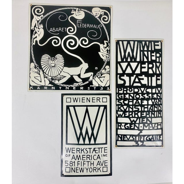 A rare, domed, black and white enameled Art Nouveau advertising sign for Wiener Werkstätte, founded by Josef Hoffmann,...