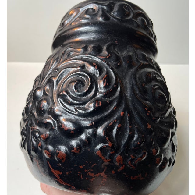 Art Deco Black Terracotta Relief Vase from Knabstrup, 1920s For Sale - Image 4 of 9