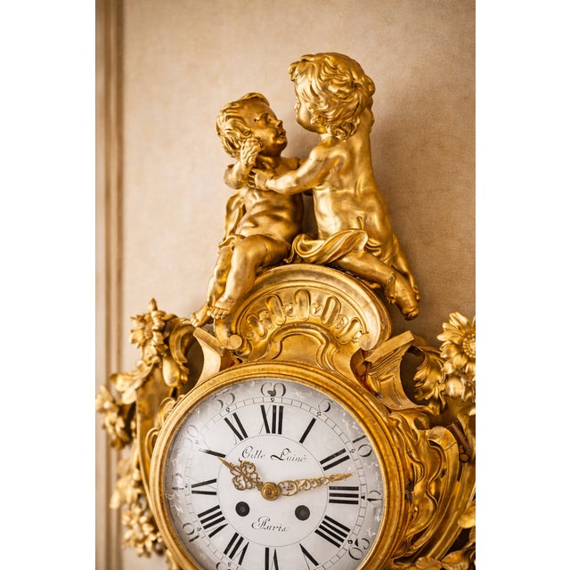 French Mid-19th Samuel Marti Louis XV Ormolu Gilt Bronze Wall Clock For Sale - Image 3 of 12