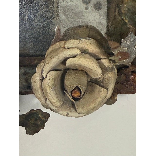 Antique Mid-Century Wrought Iron Mirror With Floral Motif For Sale - Image 12 of 16