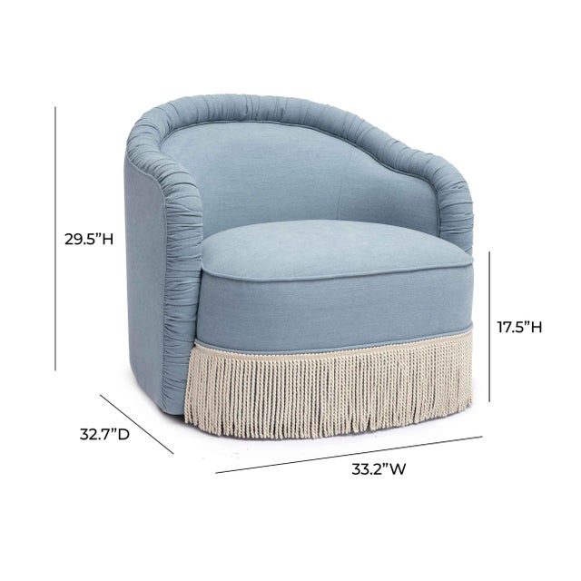 Wood Pamela Faded Blue Recycled Fabric Tassel Lounge Chair For Sale - Image 7 of 7
