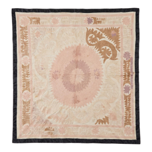 Suzani Embroidery Wall Decor - Neutral Tan Uzbek Tablecloth 4'4'' X 4'9''