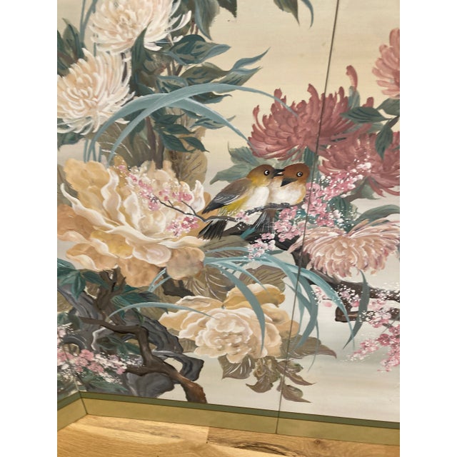 Mid 20th Century Japanese Style Screen Hand Painted by Lucien Leinfelder For Sale - Image 11 of 11