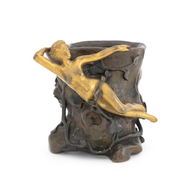 Jean Garnier (French, 1853-1930) Patinated and Gilt Bronze Sculptural Vase, late 19th century, depicting a nude women...