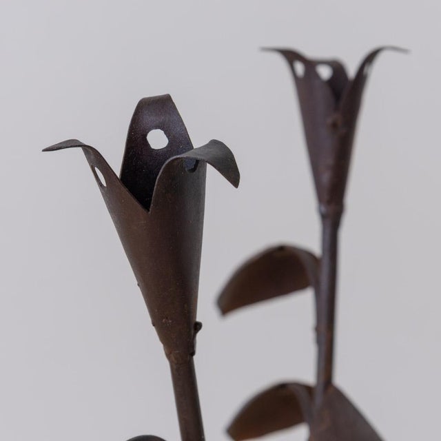 1930s Pair of French Iron Leaf Candlesticks For Sale In Los Angeles - Image 6 of 14