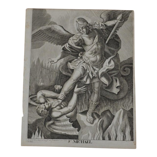 17th Century Religious Engraving of St. Michael, Lyon, Laurent Biesse For Sale