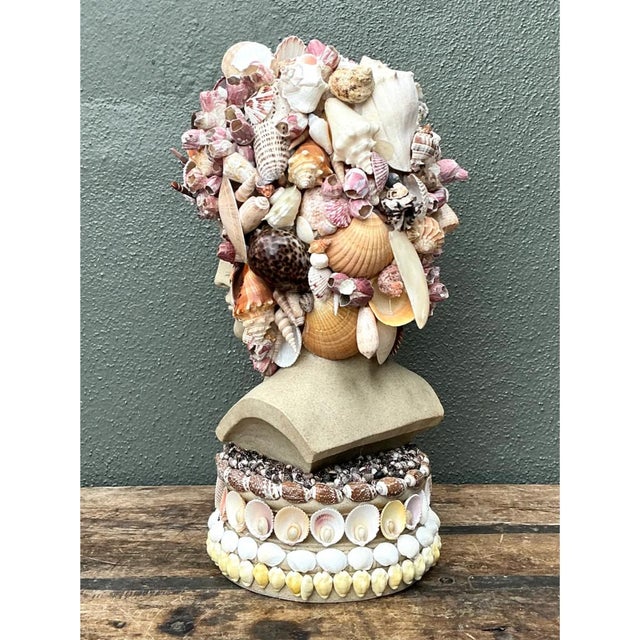 Hollywood Regency Vintage Coastal Shell Embellished Bust For Sale - Image 3 of 12